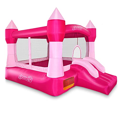 Cloud 9 Princess Bounce House, Pink Castle Inflatable Bouncer for Kids Without Blower, Includes Stakes and Repair Patches